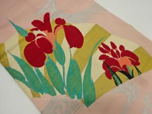 アンティーク　地紙に杜若模様織り出し名古屋帯